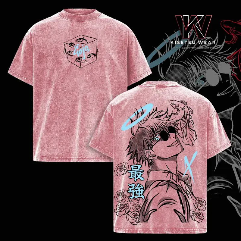 Gojo Satoru Vintage Washed Oversized T-Shirt – Jujutsu Kaisen Anime Graphic Tee, Soft Cotton Casual Streetwear Apparel, Unisex Top, Gift for JJK Fans, Anime Aesthetic Outfit
