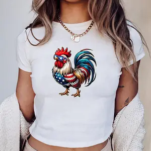 Patriotic Rooster Baby Tee, Funny USA Chicken Tee, Red White Blue Farm Animal Graphic, 4th of July Outfit.