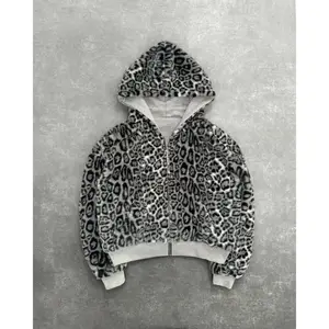 2025New Two-sided Clothing Harajuku Retro Leopard Print Fashionable Loose Zipper Hoodie Men Street Hip-hop Casual Sweatshirt Women