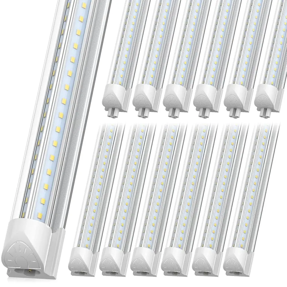 ETL Certified 8FT 100W LED Shop Lights, 12-Pack V-Shape Linkable T8 Tube Fixtures, 15000LM 6500K Cool White Commercial Lighting for Garage Warehouse, Plug-and-Play Clear Cover High-Output Ceiling Lights