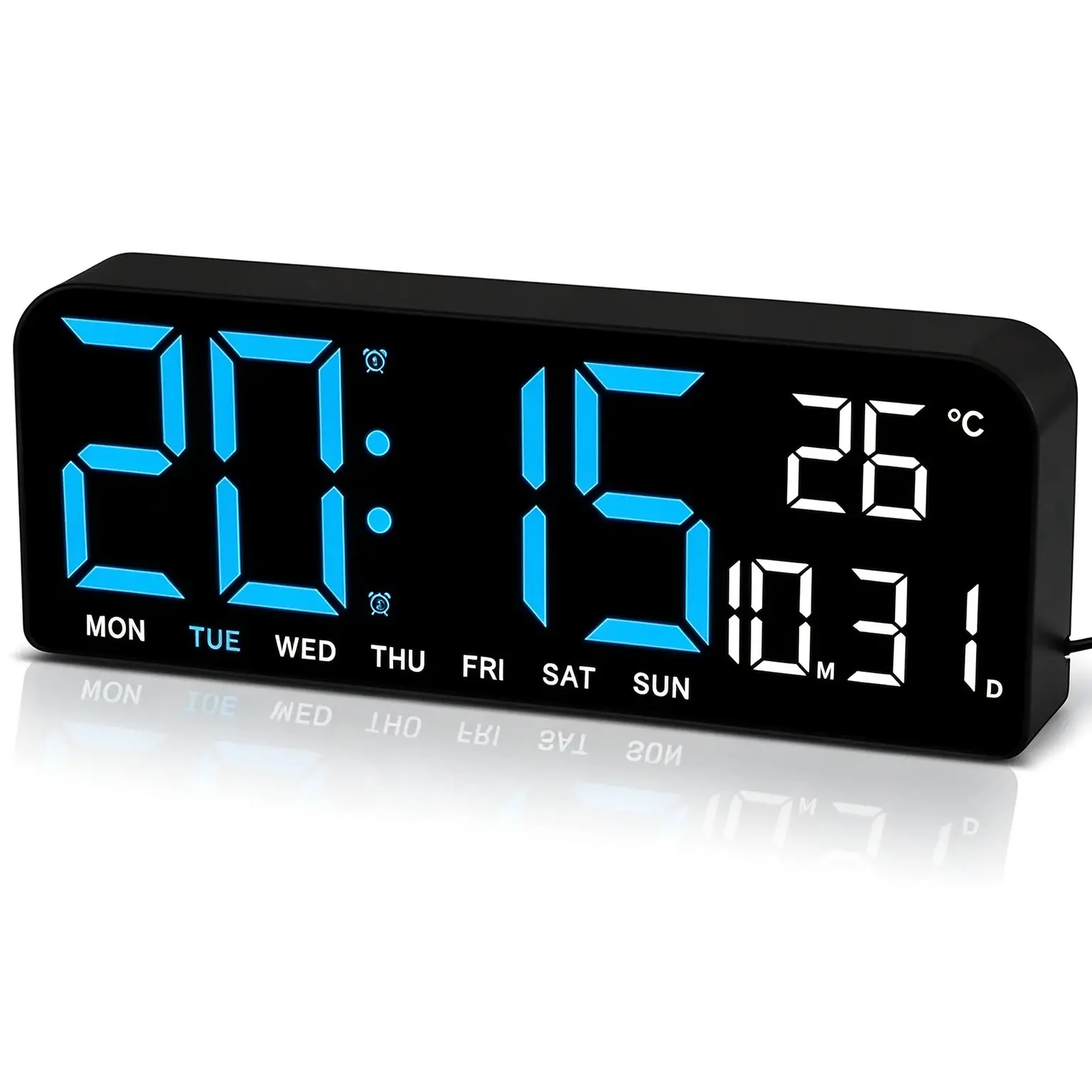 Modern Low-Profile Glass LED Digital Alarm Clock - Bedside Clock, USB-Powered, Large Display (Time/Temperature/Day), Auto Dimming, Simple Layout, Quick Reads, Hangable, Senior-Friendly, Apartment Accessories, Aesthetic Room Decor, Things for Rooms