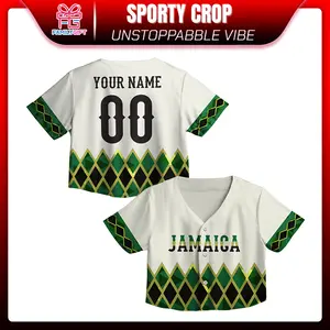 Jamaica Baseball Jersey Crop Top – Personalized Name & Number, Green Gold Black Custom Fan Jersey