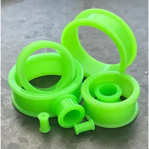 PAIR of Unique Green Silicone Double Flare Tunnels - Gauges 6g (4mm) up to 2" (51mm)