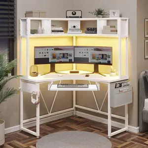 SIKAIC Compact Modern Triangular Small Computer Office Desk - Writing Desk with Keyboard Tray, White, Modern Corner Desk