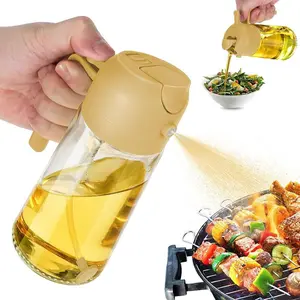 2-in-1 Olive Oil Dispenser Bottle (16oz/470ml) - Glass Oil Sprayer and Pourer for Kitchen Cooking, Air Fryer Oil Spray Bottle, Leak-Proof Refillable Container for Salad, BBQ, Baking