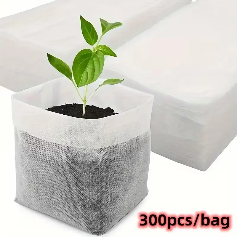 300 Biodegradable Seedling Bags, Non-Woven Fabric Planting Pots, Planter Pots, Gardening Cloth Nursery Pots, Soil Transplant Supplies, 3.15x3.94 Inches