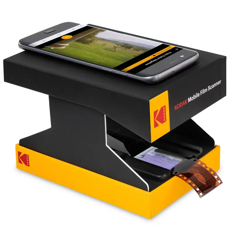 Kodak Eco-Friendly Cardboard Portable Mobile Film Scanner - 35mm Film & Slide Handler, 0.55 lbs, 5.8"d, Battery-Powered LED Backlight, Compact Box, Android & Smartphone Camera Compatibility, App-Enabled Editing & Sharing, Travel-Ready Office Scanner