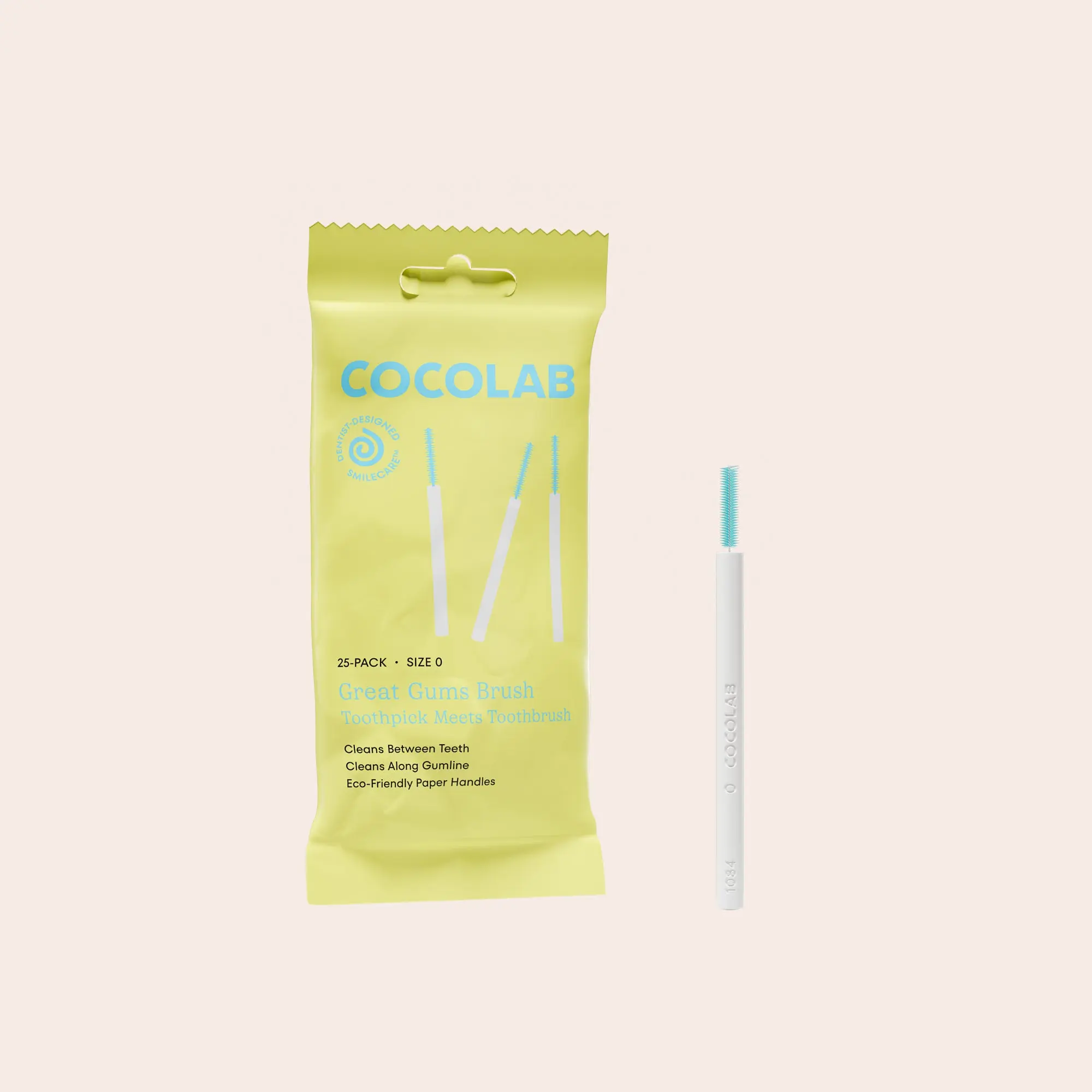 COCOLAB Great Gums Brush - 25 Pack Gentle Interdental Brushes for Oral Care, Toothbrush For Your Gums, Eco-Friendly Paper Handles + Flexible Head Ideal for Interdental Use