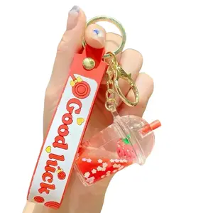 Cute Pearl Milk Cup Key Ring Decoration Good Luck Design Liquid Quicksand Floating Bear Handbag Keychain Accessories for Girls Women Comfortable Concealed Carry Holster