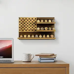 3 Tier Wood Sports Championship Ring Holder, Wall Mounted Jewelry Display Case Rack