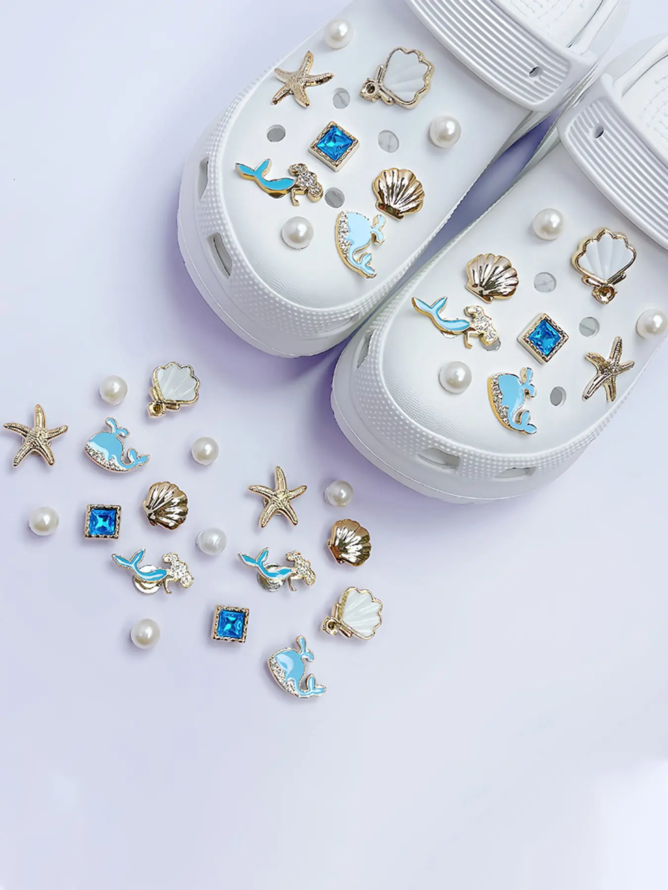 18pcs Cute Resin DIY Accessories for Crocs, Pearl Starfish and Shell Design, Removable Crystal Shoes Charms for Fashionable Footwear Decor, Shoe Decoration, Cute Shoe Decorations