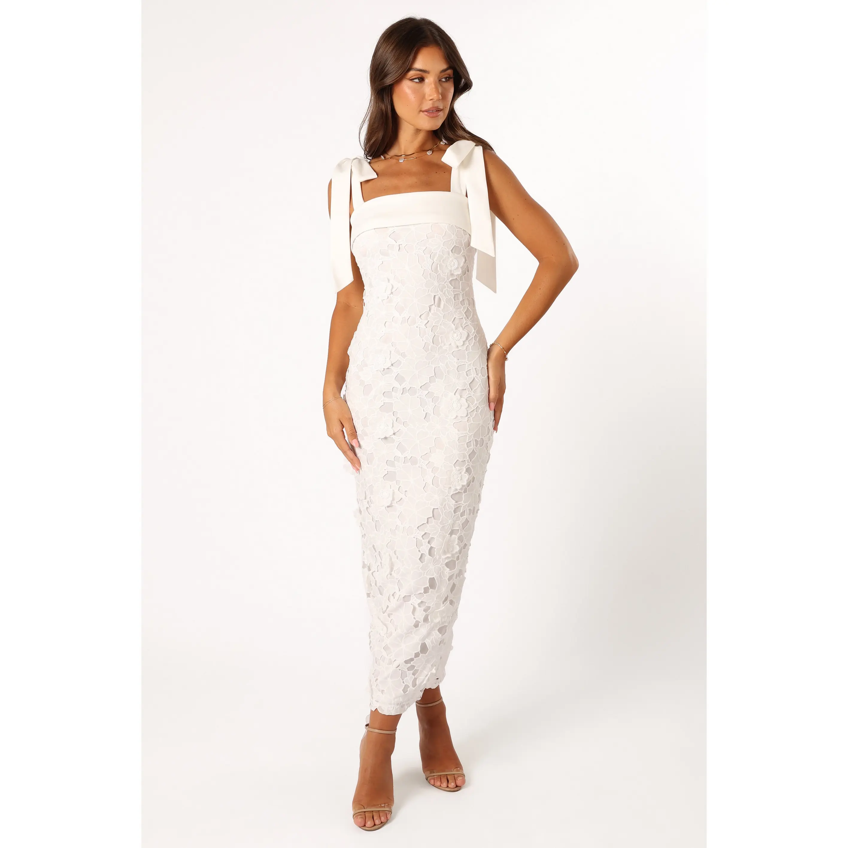 black lace dress with gold belt Lovely Lace Chain Belt Maxi Dress main image 1