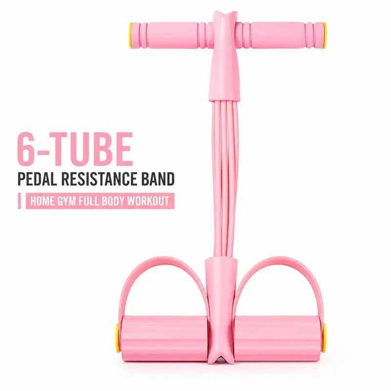 Women Beginners' Pedal Resistance Bands Set - 6-Tube Elastic Tension Rope, Non-Slip Foot Exerciser, Portable Stretch Bands for Home Workout, Lower Body Toning, Glute Growth Working Out Equipment