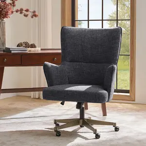 HULALA HOME Modern Wingback Ergonomic Office Chair - Adjustable Height, Mid-Century Task Chair with Tilt-Lock, Breathable Fabric, Antique Bronze Base for Home Office & Study Desk