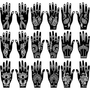 18 Sheets Henna Tattoo Stencils for Women and Girls - Reusable Mehndi Stencils for Hands and Body Art, Indian Arabic Temporary Tattoo Templates for Glitter, Airbrush, Paint - Mandala & Flower Designs