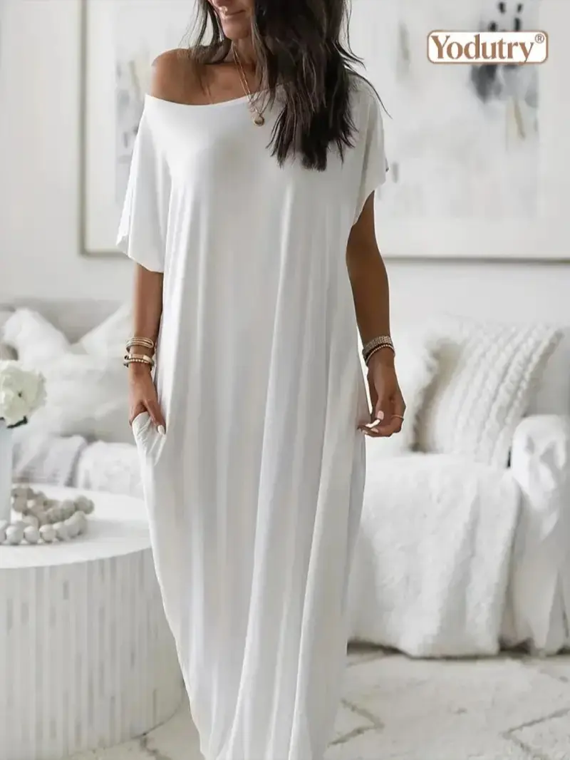 Yodutry Women's Basic Soft Casual Shortsleeve Nightdress - Lady's Solid Color Batwing Sleeve Loungewear, Women's Clothes for Daily & Seasonal Leisure Use, Soft Casual Nightdress, Night Gown For Women