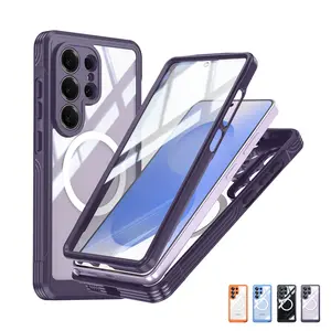 Magnetic Case For Samsung Galaxy S26 Ultra S25 Plus S24 Ultra S24 FE [Military Grade Protection] [Compatible with MagSafe] Rugged Built in Tempered Screen Protector 360 Full Body Shockproof Soft Edge Screen Tempered Glass