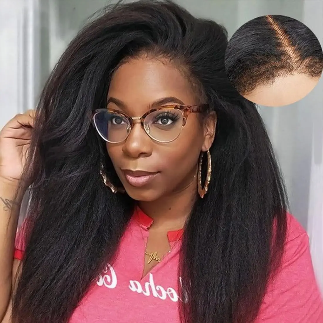 4C Edges Hairline 13x6 Frontal HD Lace 180% Density Human Hair Front Lace Wig With Kinky Straight Baby Hair Realistic Hairline