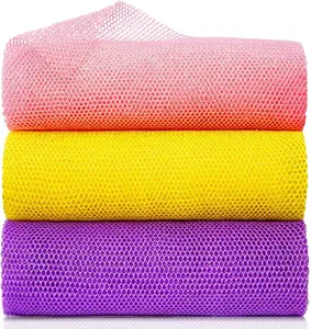 3 Pieces African Net Bath Sponge African Exfoliating African Scrubbing Long Net Rag African Wash Net Shower Body Scrubber, Yellow Pink Purple Cleaning Soap