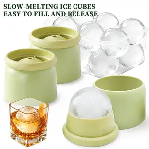 Ice Ball Molds, Set of 2, Slow-Melting Stackable Large Ice Cube Maker big Ice Spheres for Whiskey Cocktails Juice Beverages Bourbon