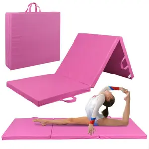 Answer E Gymnastic Mat Tri-Fold Folding Thick Exercise Mat Tumbling Gym Mat w/Handle Pink