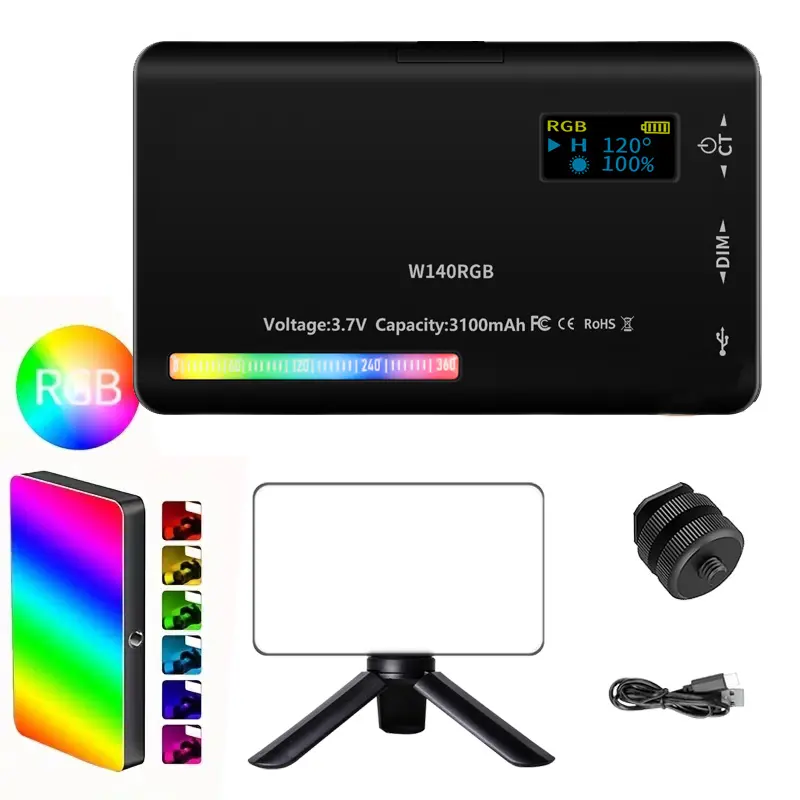 Portable RGB Video Lights  CRI 95+ 2500-9000K LED Camera Light Rechargeable 360° Full Color Portable Photography Light Adjustable Hue & Brightness with 3300mAh Rechargeable Long Life Battery Tripod Stand for Vlogging Photography Video Conference selfie
