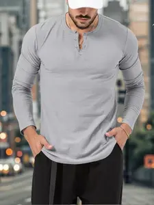 Men's Fashionable Long Sleeve Henley Shirt, Casual & Outdoor Wear, Multiple Colors Available, Essential Wardrobe Staple for Daily