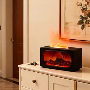 Fireplace Scent Diffuser Humidifier, Aromatherapy Humidifier, Flame Atmosphere Light, Waterless Power Protection, Fine Mist & Coarse Mist Output, Quiet Operation