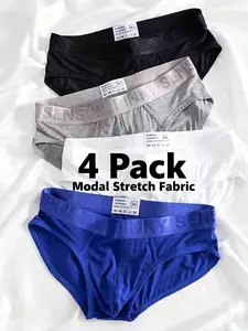 Men's Stretchy Modal Fabric Triangle Underwear Set of 4, Breathable High Stretch Multi-Color Options, Soft Skin-Friendly All Season Fitted Briefs