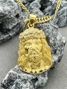 Jesus Figure Pendant, Vintage Design, Rhinestone Embellished, Hip Hop Style, Party Accessory, Unisex Gift Jewelry