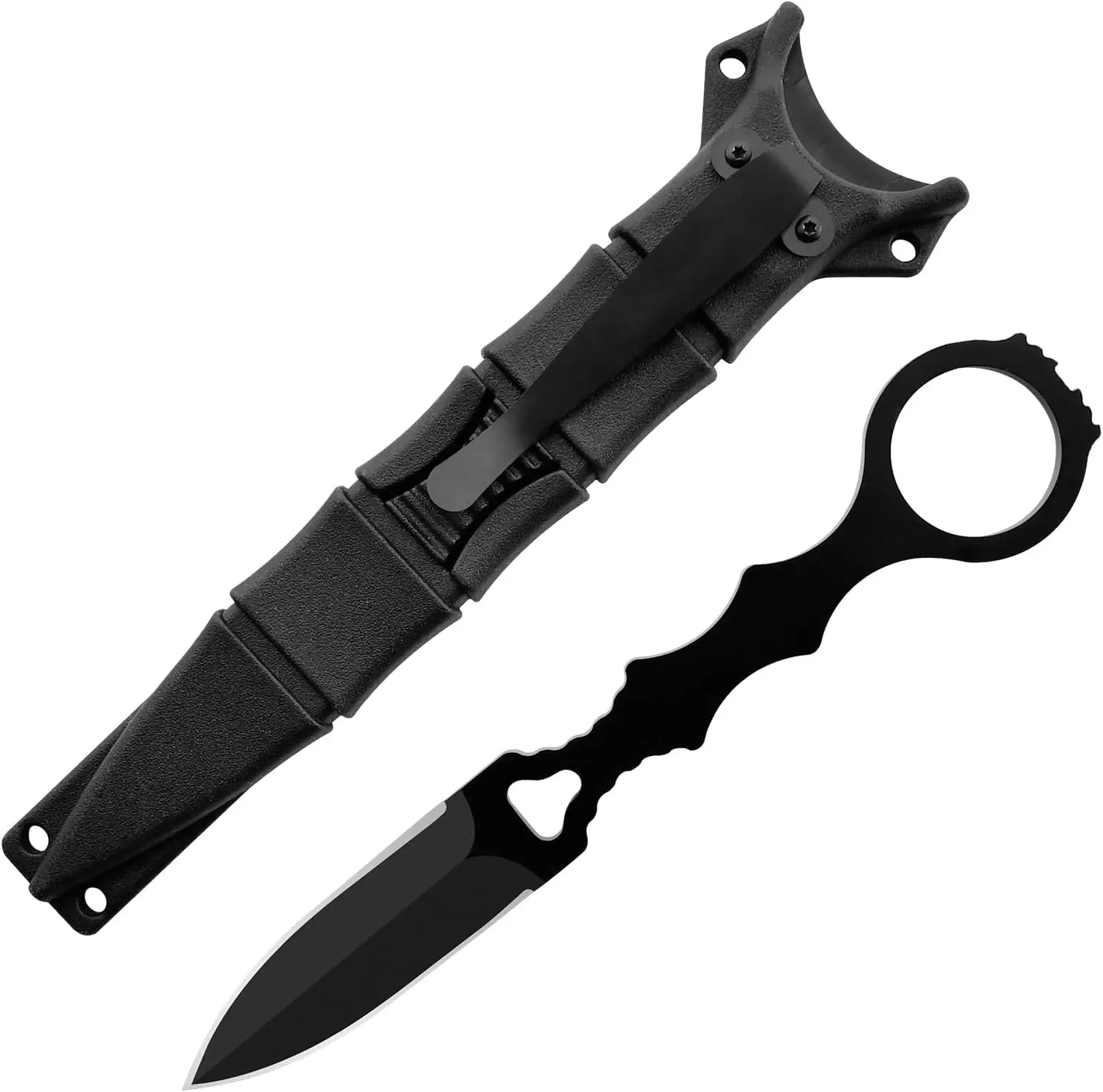 Tactical Full Tang Fixed Blade Knife - 6.7in 440C Stainless Steel EDC Knife with Kydex Sheath, Ergonomic Handle for Outdoor Hiking & Survival