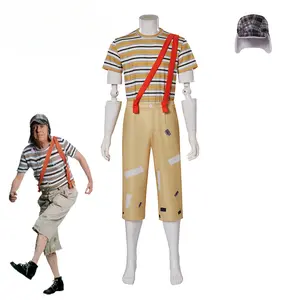 El Chavo Del Ocho Costume Set for Men - Breathable Classic Striped T-Shirt, Matching Pants & Iconic Hat - Perfect for Halloween & Cosplay Events