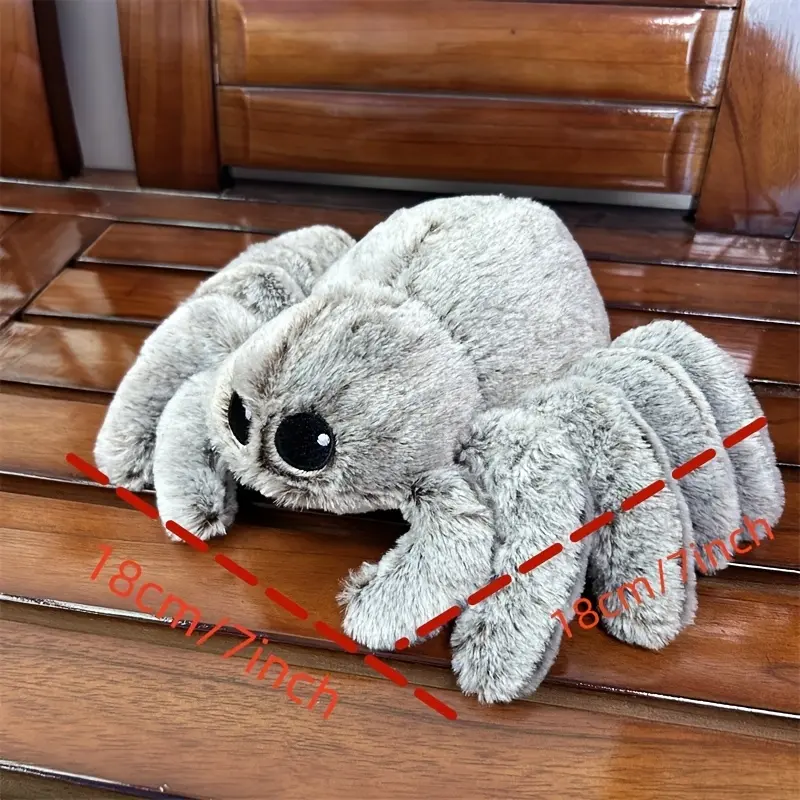Plush Gray Simulation Spider Stuffed Toy - Soft, Cuddly, Easy to Display, Unisex Bedroom Decor, Perfect Christmas Gift for Stuffed Toys Enthusiasts, Spider Plush Toy