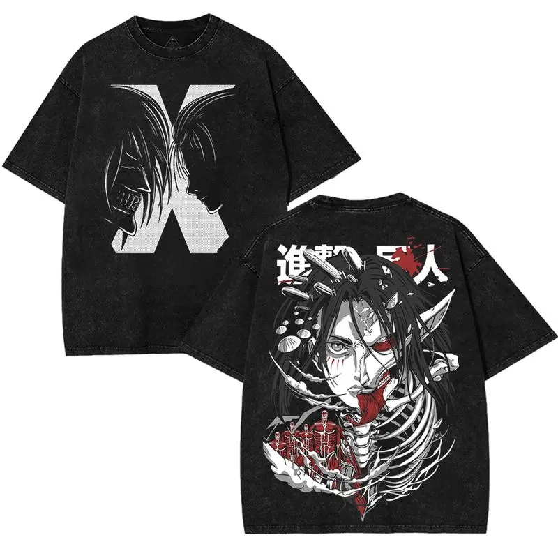 valentine shirts Attack On Titan Titan Eren Yeager Titan X the keys founding AOT Anime Manga game Double Printed Vintage Washed graphic tee