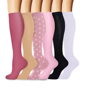 MhzyCaus 6 Pairs Compression Socks for Women Calf-Length Breathable Moisture-Wicking Support Soft Stretch Compression Socks for Running Fitness Travel Work Daily Wear Comfort