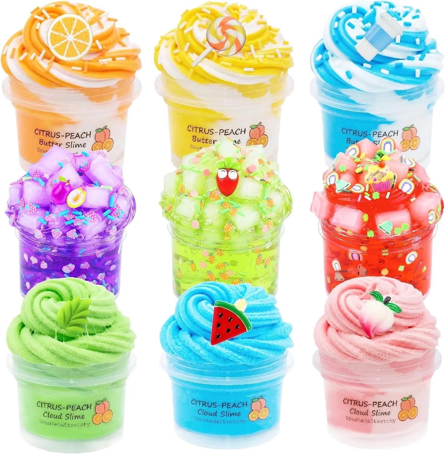 Halloween Fall Gift  9 Pack Slime Kit, with 3 Cloud, 3 Butter & 3 Jelly Cube Crunchy Slime, for Girls and Boys Party Favors, Stress Relief Toy for Kids, School Education