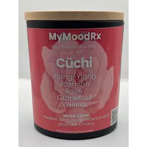 MyMoodRx Cüchi 8oz Coconut Soy Wax Candle - Clary Sage & Rose Geranium - Aromatherapy Scented Decor Ornament for Sensual Confidence & Feminine Energy