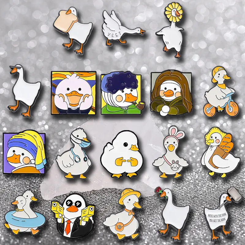 18pcs Cartoon duck brooch collection, cute animal brooch backpack jacket, exquisite badge decoration