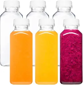 6pcs 12oz Plastic Juice Bottles with Caps, Reusable Juicing Bottles, Clear Drink Containers with Lids for Juicing, Smoothie and Other Beverages Fruit Organiser