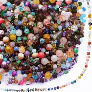 Sureio 1300 Pcs Assorted Glass Beads for Jewelry Making, About 0. 9 Pounds Multicolor Crystal Stone Beads Bulk, 5-13mm DIY Lamp Work Arts and Crafts Decorative Hobby Artistry Making Supply(Colorful)