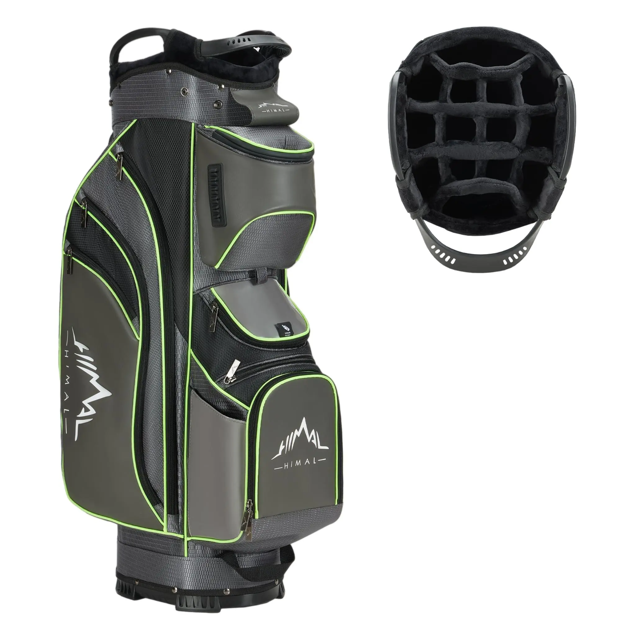 UNIHIMAL Golf Cart Bag, Men's Premium PU Leather Golf Equipment with 14-Way Full-Length Dividers, Plush Top, Magnetic Pocket and Rain Cover, Top Handle, Adjustable Strap Bag, Golf Cart Accessories, Fourteen-Way Divider Golf Club Bags