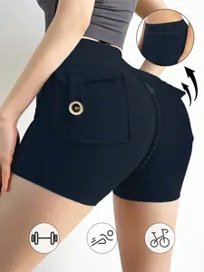 Women's High Waist Pocket Shorts Slim Fit Elastic Running Pants Workout Biker Short Casual Spring Fall Outdoor Sports Wear Comfortable Fit #Summervibes