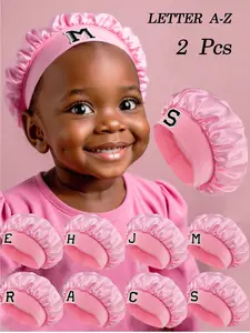 Sleep Cap Set（2Ppcs), Sleeping Bonnet, Elastic Hair Bonnet, Elastic Wide Brim Silk Satin Hat, Soft Breathable Design, Anti-Slip Inner Band, All Seasons Casual Style,3-8Y