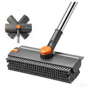 Floor Scrub Brush, 3 in 1 Floor Scrub Brush with 54-in Adjustable Long Handle and Scraper Heavy Duty Stiff Bristle Floor Scrubber for Cleaning Shower Bathroom Kitchen Patio Garage Pool Wall and Deck, Orange&White