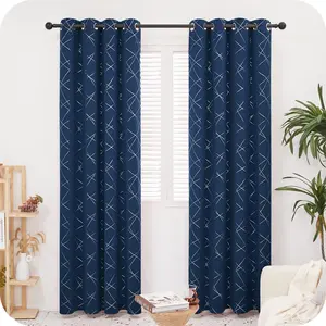 Deconovo Blackout Curtains Silver Parallel Slash Thermal Insulated Noise Reducing Privacy Drapes for Bedroom & Living Room Black Patterned Grommet Top