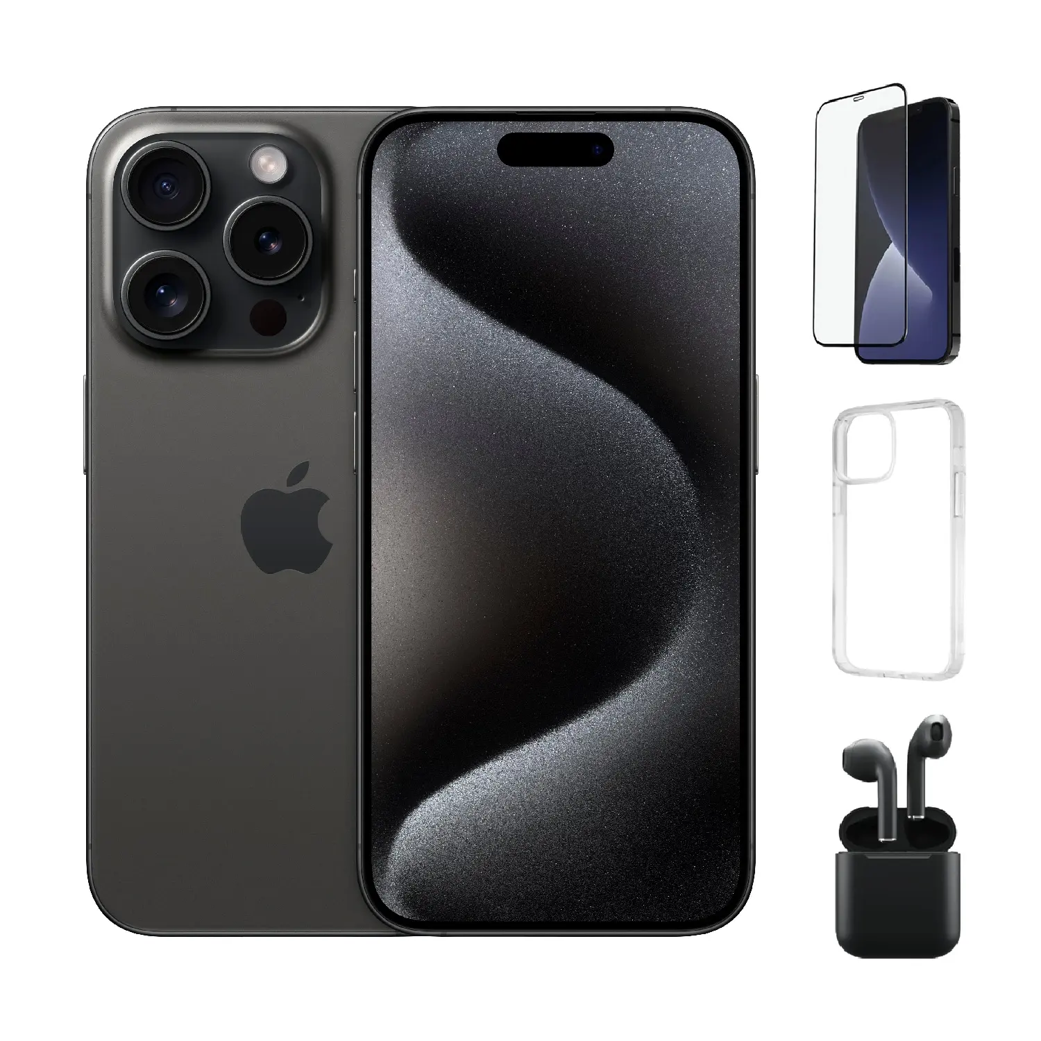 Refurbished Apple iPhone 15 Pro A2848 (Unlocked) Acceptable Condition with Case, Wireless Earbuds,Tempered Glass Screen Protector & 1 Year Warranty
