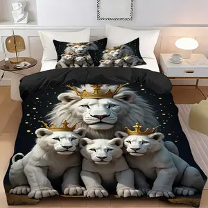 2/3 Pcs White Lion King ,Cub Duvet Set,Soft,Comfy Bed Sets,Breathable 100% Polyester Fiber,High-Definition Digital Printing,Suitable For All Seasons!Perfect Gift,Suitable For Family,Machine Washable(1 Duvet Cover+1/2 Pillowcase,No Filling)