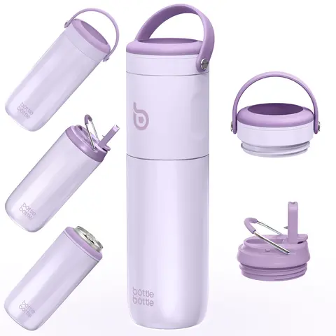 BOTTLE BOTTLE Insulated Water Bottle for Sports with Straw,2 lids,18 oz 3IN1 Water Bottles for Slim Can Coolers and Kids Tumbler, Stainless Steel Metal Bottles for Outdoor Activities Best Gift Ideas