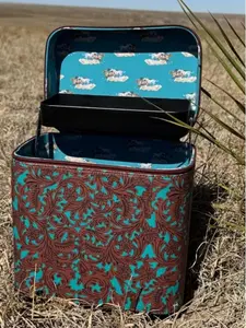 Large makeup box/travel box with tooled leather print and tray by Sterling Kreek