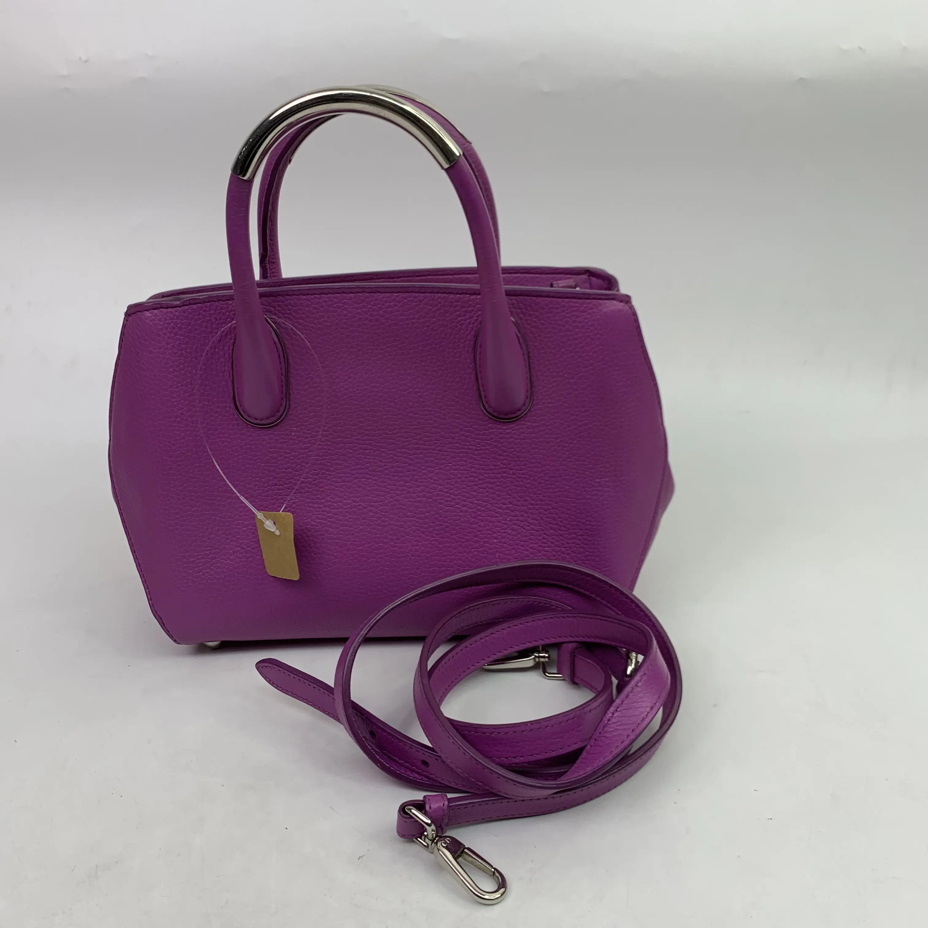 Pre-owned Dior Christian Bright Purple Pebbled Leather Top‑Handle Satchel Bag with Metal‑Trim Handles & Detachable Crossbody Strap SOHO
